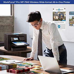 Epson WorkForce Pro WF-7840 Wireless All-in-One Wide-format Printer with Auto 2-sided Print up to 13" x 19", Copy, Scan and Fax, 50-page ADF, 500-sheet Paper Capacity, 4.3" screen, Works with Alexa
