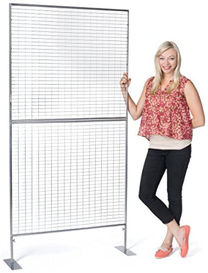 Displays2go Art Display Grids, Floor Standing, Double Sided, Metal Mesh Iron Construction – Silver Finish (AD4PNL)