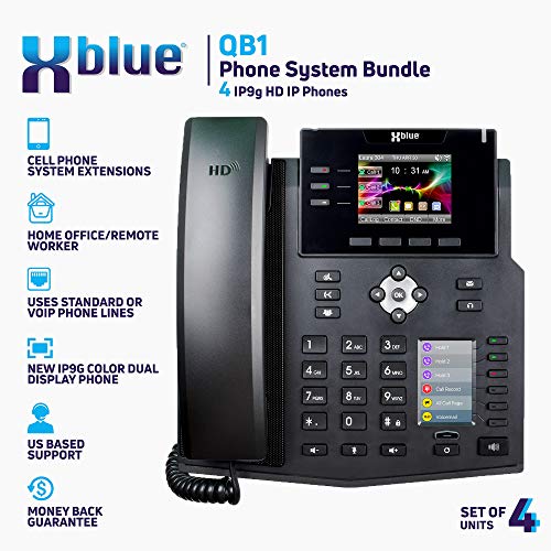 Xblue QB System Bundle with 4 IP9g IP Phones - Auto Attendant, Voicemail, Cell & Remote Extensions, Call Recording - Black (QB1004)