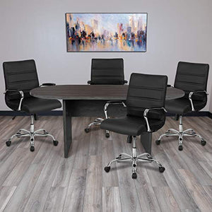 Flash Furniture Rustic Gray Oval Conference Table Set with 4 Black LeatherSoft Executive Chairs