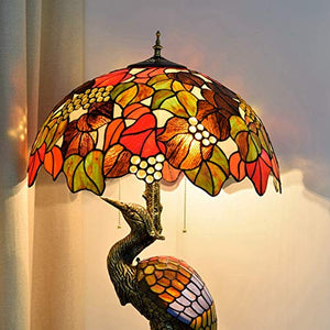 NINGZ Handmade Stained Glass Tiffany Style Male Crane Desk Lamp 50CM Brown Grape Glass Lampshade Night Light