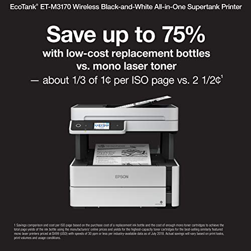 Epson EcoTank ET-M3170 Wireless Monochrome All-in-One Supertank Printer with ADF, Fax and Ethernet PLUS 2 Years of Unlimited Ink