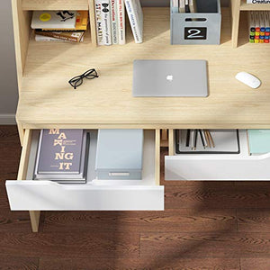 QIAOLI Folding Desk Computer Desk with Desktop Bookshelf Laptop Table Wood Writing Study Computer Desk Table Workstation for Home Office Computer Desk (Color : White, Size : 10350120CM)