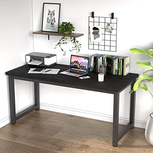 NSdirect 63" Large Computer Desk,Modern Simple Style PC Table Office Desk Wide Workstation for Study Writing,Gaming and Home Office,Extra 1" Thicker Wooden Tabletop and Black Metal Frame,Black