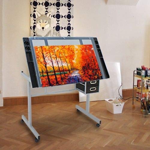 9TRADING Adjustable Hydraulic Salon Stool Chair + Drawing Desk Drafting Table Glass Top
