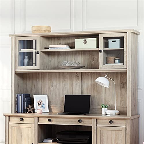 UrbanPro Engineered Wood and Tempered Glass Doors Hutch in Chalked Oak