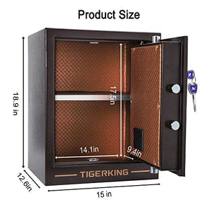 TIGERKING Digital Security Safe Box Solid Alloy Steel Construction with 4 Live-Locking Bolts Password Plus Key Setting for Home Office Hotel 1. 34 Cubic Feet
