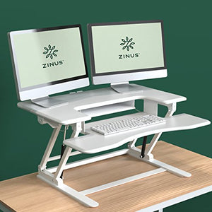 Zinus Betsy Smart Adjust Standing Double Desk / Adjustable Height Desktop Workstation, White