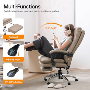 SOFTREST Ergonomic Executive Office Chair with Foot Rest - High Back, Reclining, Pu-Leather, Khaki