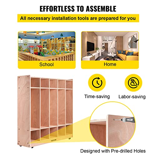 Happybuy 5-Section Classroom Coat Locker with Cubbies and Casters