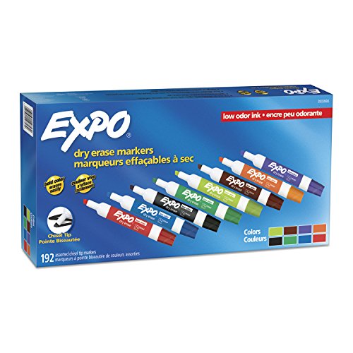 EXPO Low Odor Dry Erase Markers, Chisel Tip, Assorted Colors, 192 Count