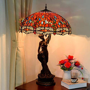 MaGiLL Tiffany Style Dragonfly Desk Lamp - Colored Glass Beauty Sculpture