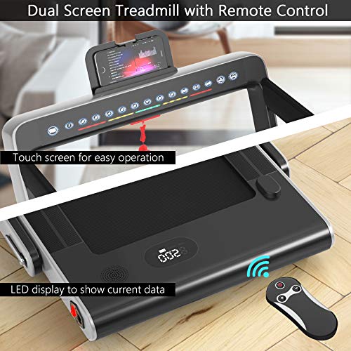 Goplus 2 in 1 Folding Treadmill, 2.25HP Under Desk Electric Treadmill, Installation-Free, with Dual Display, Bluetooth Speaker, Remote Control, APP Control, Walking Jogging Machine for Home/Office Use
