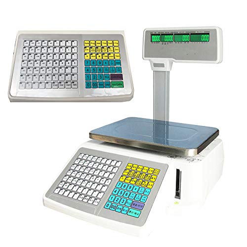INTBUYING Digital Price Label Printing Scale, with 1roll 400sheets Thermal Label, Four-Window with Vertical Pole, Double-Sided LCD Display (33LB 15KG Capacity )
