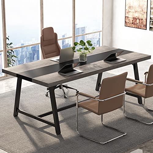 Tribesigns 6FT Rectangle Conference Table, Vintage Wood Office Executive Desk, 70.87L x 33.46W x 29.92H Inches, Grey