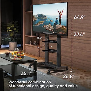 ONKRON Mobile TV Stand for 40-80 Inch TV - Height Adjustable Aluminum Floor Stand - Max 122 lbs - 700x400 VESA - Portable Rolling Cart - Black