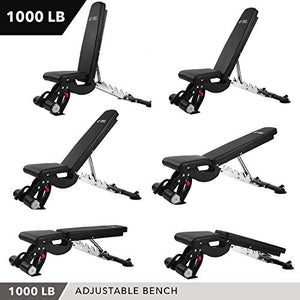 Adjustable Weight Bench, 1000 lb by D1F for Strength Training - Incline, Decline, Flat Workout Benches for Lifting, Flies, Chest Press, Dips - Utility Equipment for Personal, Commercial Gym