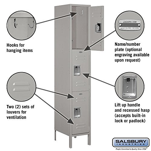Salsbury Industries 53168GY-U Triple Tier 15-Inch Wide 6-Feet High 18-Inch Deep Unassembled Extra Wide Standard Metal Locker, Gray
