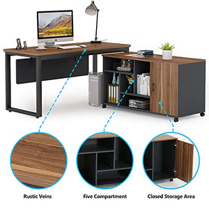 Tribesigns L-Shaped Computer Desk with 47 Inch File Cabinet Set, Large Computer Office Desk Table with Storage Shelves, Industrial Business Furniture with Printer Filing Stand for Home Office