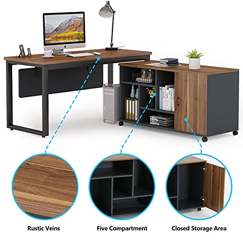 Tribesigns L-Shaped Computer Desk with 47 Inch Mobile File Cabinet, Large L Computer Office Desk with Storage Shelves, Modern Business Furniture with Printer Filing Stand for Home Office