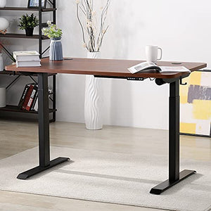 POMT Dual Motor Electric Height Adjustable Computer Desk, 52'' x 28'' Large Stand Up Workstation Board Home Office Table w Programmable Preset Controller 4 Memory Button (Black Frame + Brown Top)