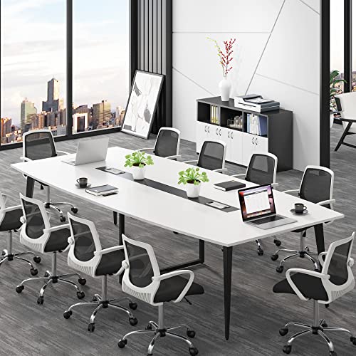 LITTLE TREE 8FT Boat Shaped Conference Room Table, White&Black