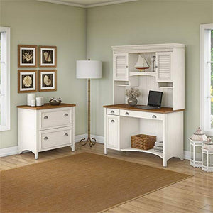 Bush Furniture Stanford Computer Desk with Hutch and 2 Drawer Lateral File Cabinet in Antique White