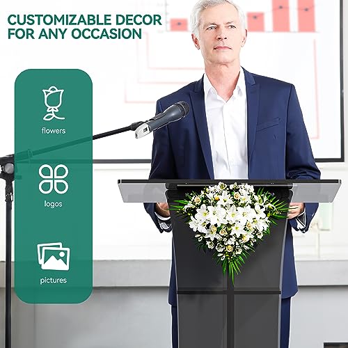 YITAHOME Podium Stand 47" Tall for Churches, Weddings, Classroom - Portable Lectern with Reading Surface & Storage Shelf