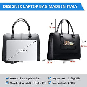 Su.B.dgn Laptop Bag 15.6 inch, with Luggage Strap, Briefcase for Women, Leather, Shoulder Bag, Crossbody Bag with Shoulder Strap, Made in Italy | Black
