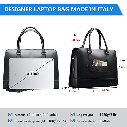 Su.B.dgn Laptop Bag 15.6 inch, with Luggage Strap, Briefcase for Women, Leather, Shoulder Bag, Crossbody Bag with Shoulder Strap, Made in Italy | Black