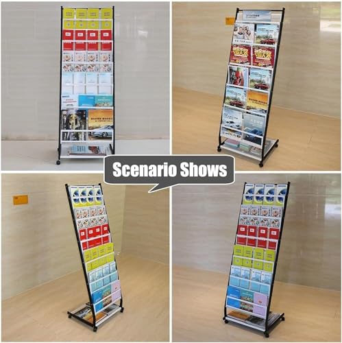 TIST Large Brochure Rack with Rollers, Black Metal Magazine Rack