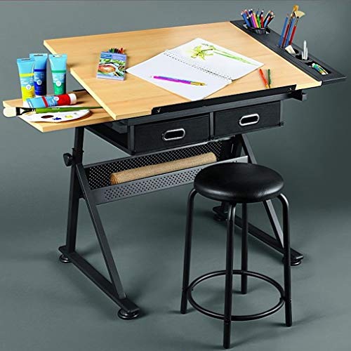 Lgan Tiltable Drawing Table, Adjustable Art Desk, with Storage Craft Table, Drafting Table Maple Panel, Child Adult Drawing Desk
