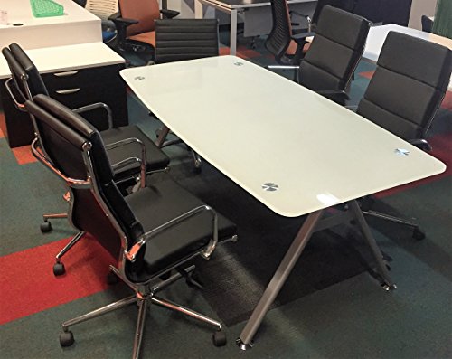 Modern Tempered Glass Conference Table 71" by 35" with white glass boat shaped