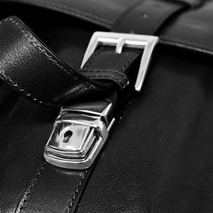 Floto Firenze Leather Buckle Strap Briefcase Messenger Bag - 1 Gusset (Black)
