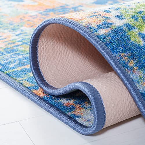 SAFAVIEH Paint Brush Collection PTB157N Watercolor Floral Distressed Machine Washable Non-Shedding Living Room Dining Bedroom Area Rug, 7'9" x 10', Navy/Orange