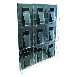 Deflecto 56801 Stand-tall 1-piece literature rack for magazines, 9 unbreakable pockets, clear