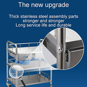 XZOTA Stainless Steel Medical Cart with Lockable 3 Shelves and 360°Rotate Wheels, 120x60cm