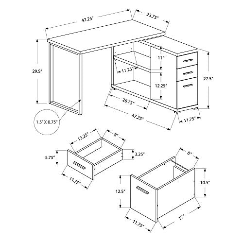 Monarch Specialties Computer L-Shaped-Left or Right Set Up-Contemporary Style Corner Desk with Open Shelves and Drawers, 48" L, White