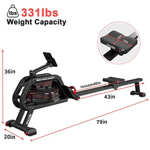 SNODE Water Rowing Machine with Bluetooth APP, Home use Water Resistance Rower Machine 331 lbs Capacity, Water Row Machine Home use with LCD Monitor and Pad Holder