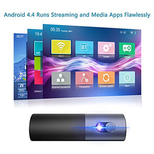 Portable Projector WOWOTO P5 Mini Projector, 400 ANSI Lumen Smart DLP 3D Projector, Support HD 1080p, 200’’ Picture, Built-in Battery, 4 Hours Playtime, Android OS Support Bluetooth, Wi-Fi Connection