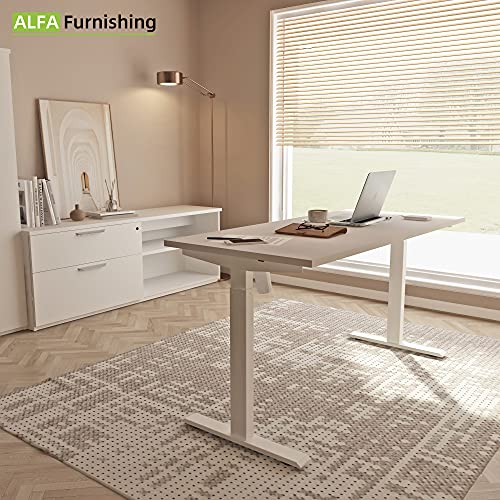 ALFA Furnishing 55"x 28" Electric Adjustable Height Desk for Home Office, Standing Desk Sit Stand Desk with 2 Pre-Set Memory (55x28, White Table Top+ White Frame)