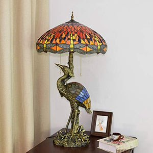 Xiaochen Antique Reading Lamp 18" Tiffany Style Large Table Lamp - Red Dragonfly Desk Lamp for Living Room, Study, Bedroom - Female Color