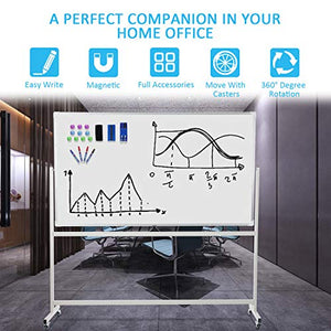 Double-Sided Large Mobile Whiteboard Magnetic Dry Erase Board, 72" X 40" Commercial Grade Quality, Aluminium Frame with Quick Flip Over Feature