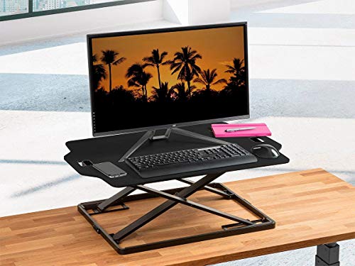 Monoprice Ultra Slim Sit-Stand Riser Desk Converter - Black (31.3 x 21.3in) Table Top for Single Display, Height Adjustable 1.2"-15.7" - Workstream Collection