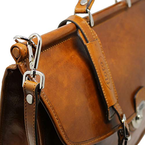 Floto Firenze Dowell Italian Leather Briefcase Messenger Bag Men's Business Bag (Olive Honey Brown)
