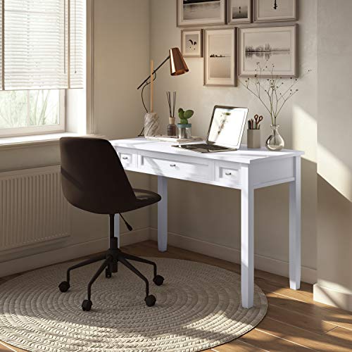 SIMPLIHOME Warm Shaker SOLID WOOD Rustic Modern 48 inch Wide Home Office Desk, Writing Table, Workstation, Study Table Furniture in White with 2 Drawerss