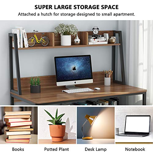 Tribesigns Computer Desk with Hutch, 47 Inches Home Office Desk with Space Saving Design with Bookshelf for Small Spaces (Dark Walnut)