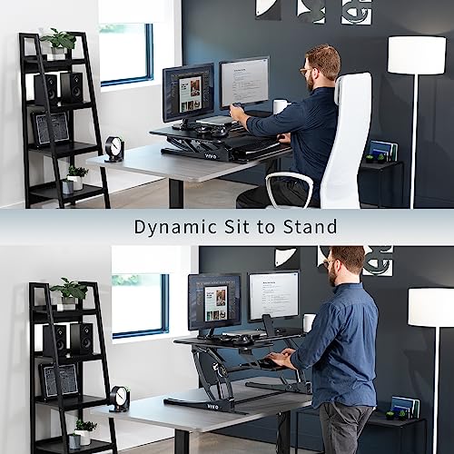 VIVO 48" Height Adjustable Stand Up Desk Converter, V Series, Dual Monitor Riser Workstation - Black