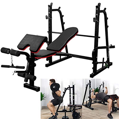 Tengma Adjustable Weightlifting Bed Bench Press Squat Rack Indoor Multi-Function Olympic Weight Bench, Strength Training Fitness Equipment for Full-Body Workout Home/Office/Gym