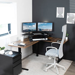 VIVO Electric Height Adjustable Corner Desk Converter, VE Series, Dual Monitor Riser - Black